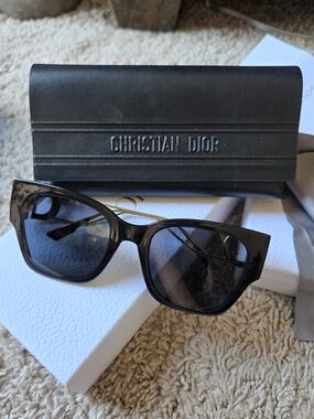 Dior Black Cat-Eye Sunglasses with Dark Blue Lenses